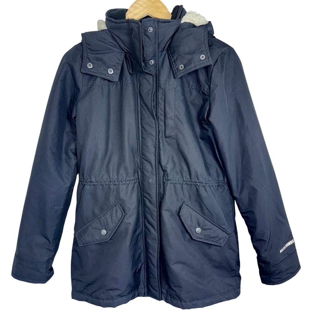 Abercrombie & Fitch Black Sherpa Lined Hooded Parka Jacket Utility Coat Size S - Picture 3 of 12